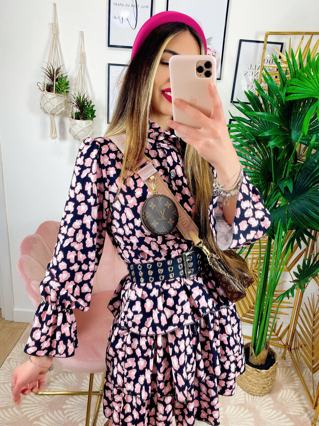 Abito maculato Nera dettagli Rosa - R.a. Boutique 