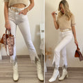 Jeans bianco con frange argento - R.a. Boutique 