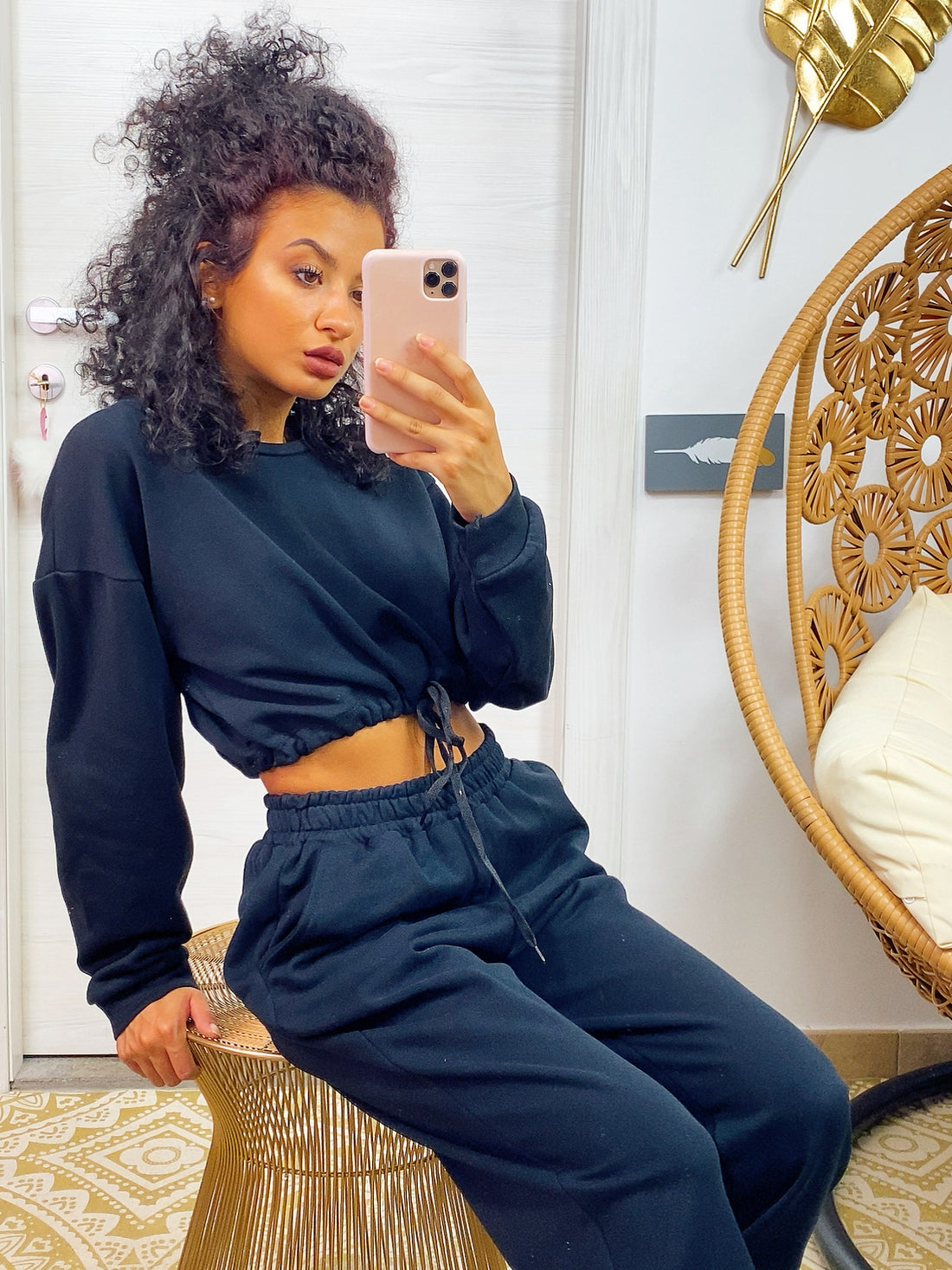 Tuta due pezzi nera maglia con elastico - R.a. Boutique 