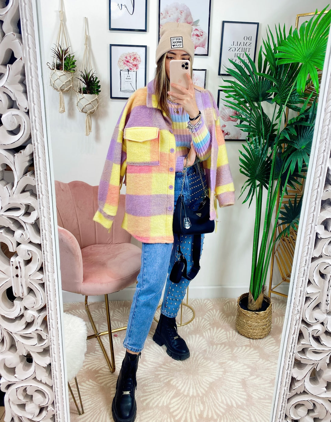 Giacca a quadri Lilla gialla con frange - R.a. Boutique 