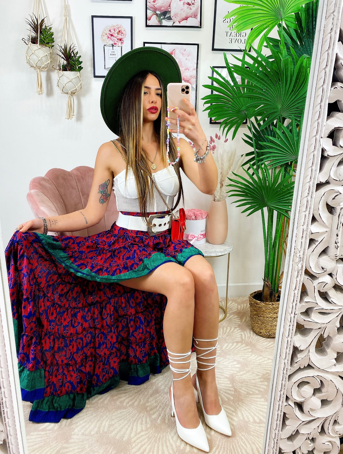 Gonna asimmetrica Blu fiori rossi - R.a. Boutique 