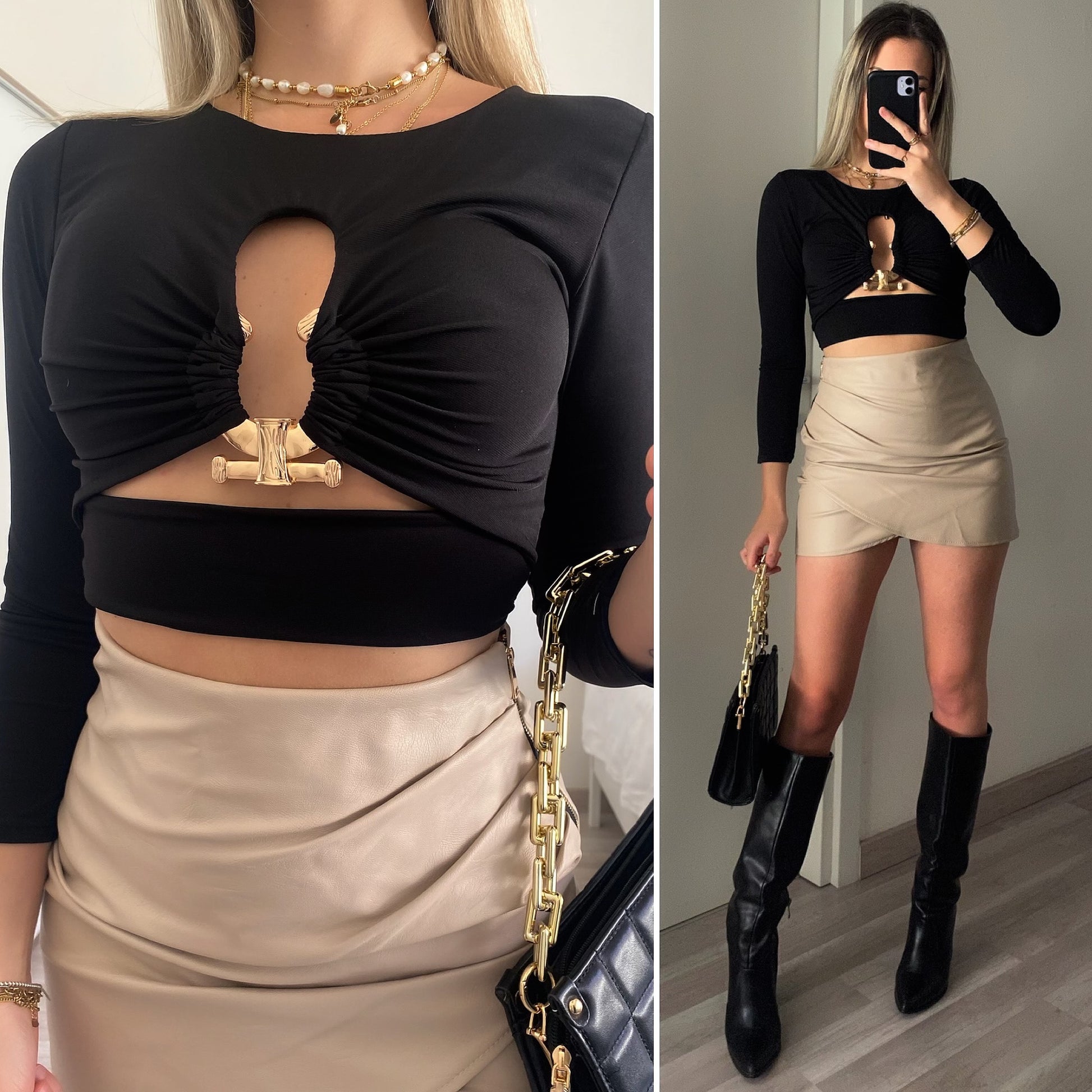 Top nero con gioiello - R.a. Boutique 