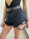 Short in jeans nero con borchie - R.a. Boutique 