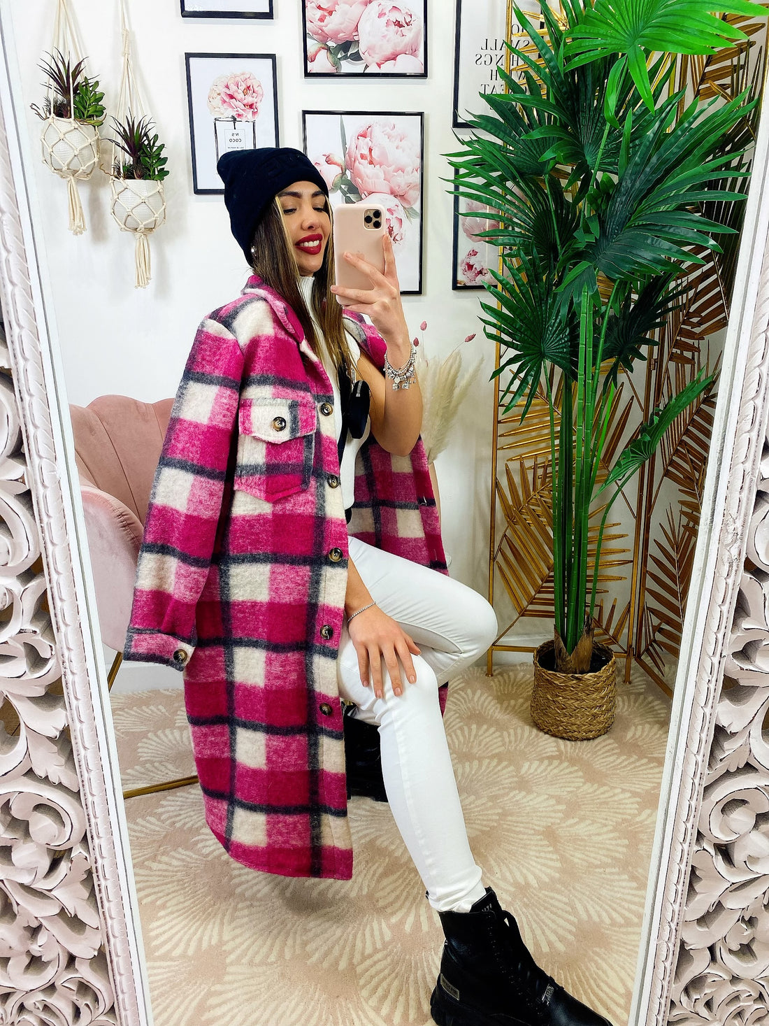 Giacca a quadri lunga Fucsia - R.a. Boutique 