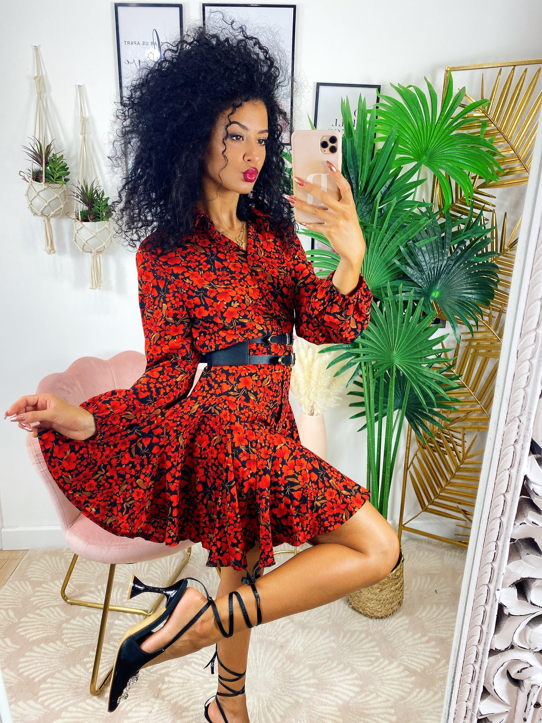 Abito fiori Rossi con cintura - R.a. Boutique 