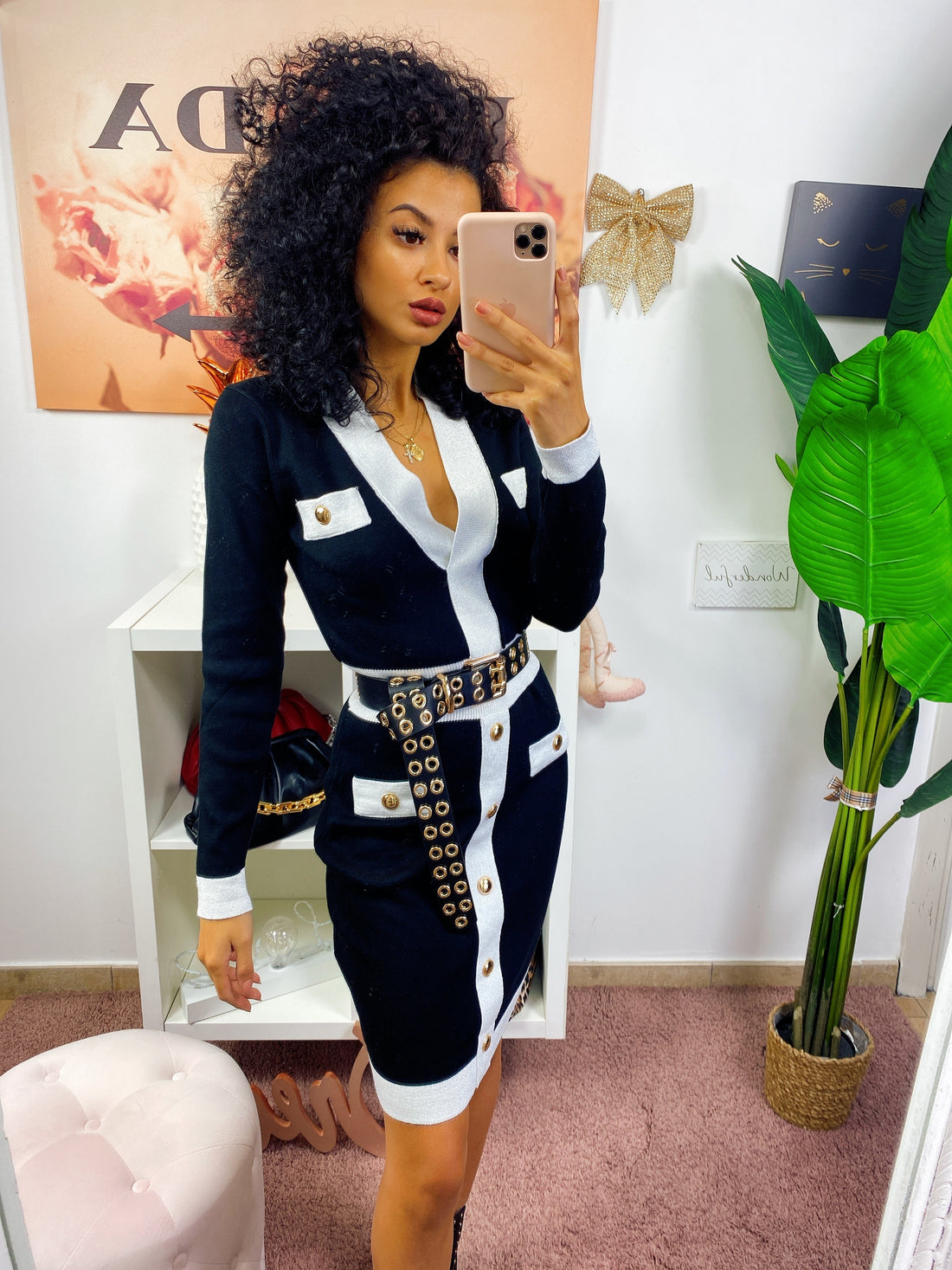 Abito in maglia aderente con bottoni Nero e argento - R.a. Boutique 