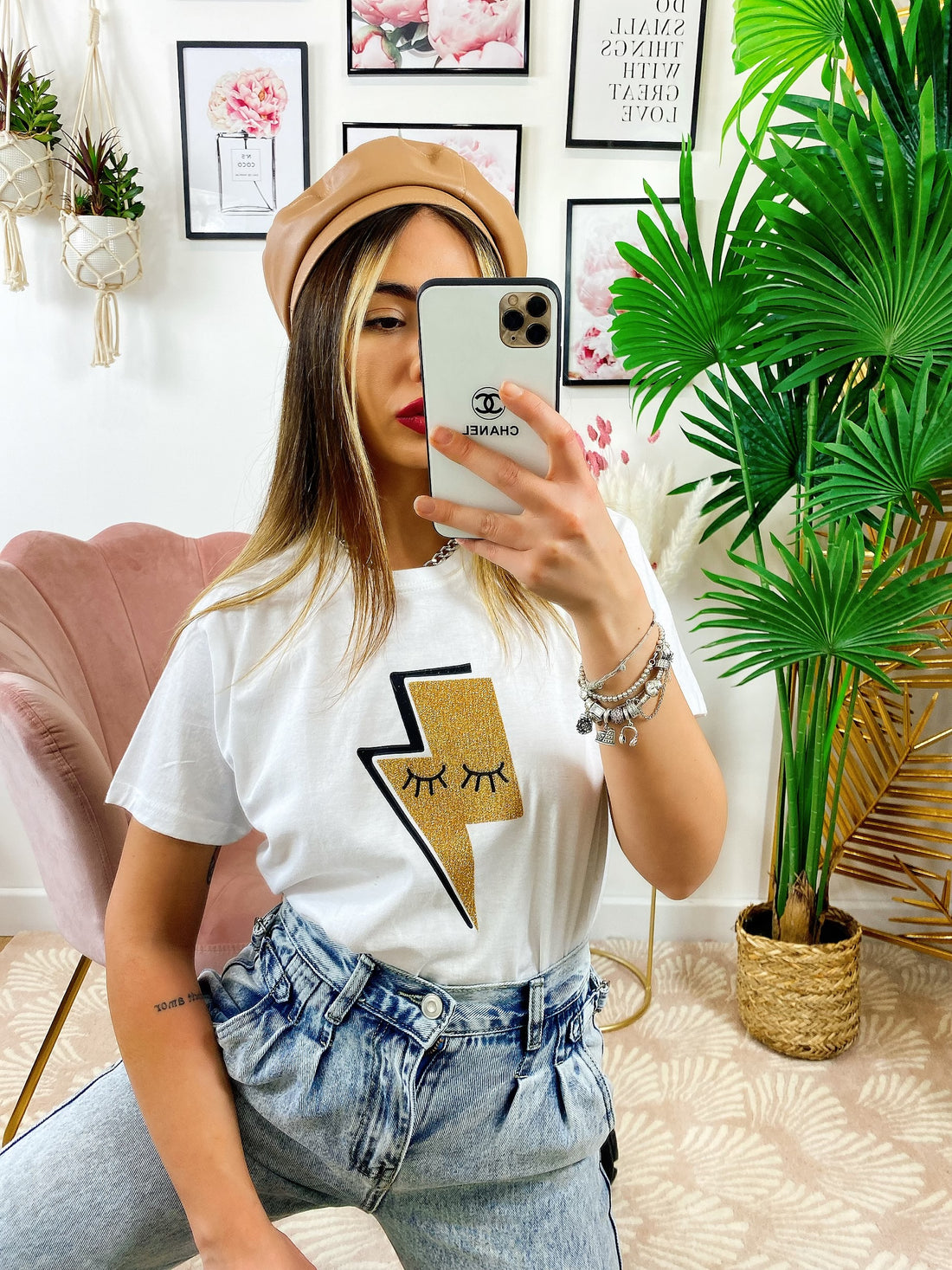 T-shirt con fulmine glitter - R.a. Boutique 