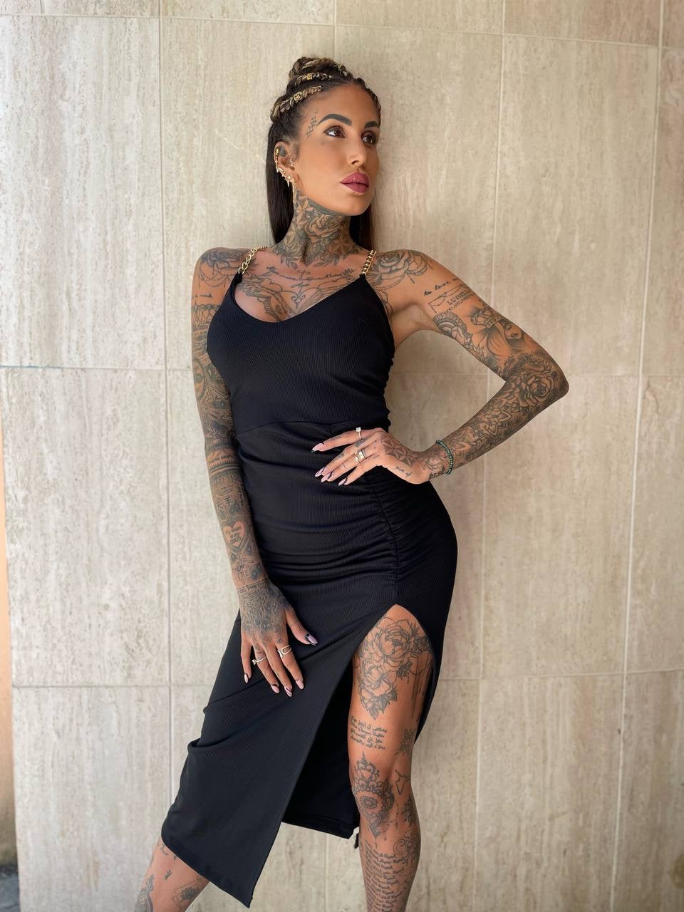 Abito midi con spalline in catena - R.a. Boutique 