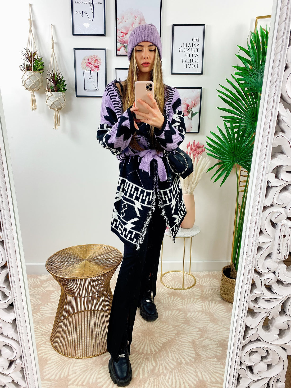 Cardigan lilla con frange e cinta - R.a. Boutique 