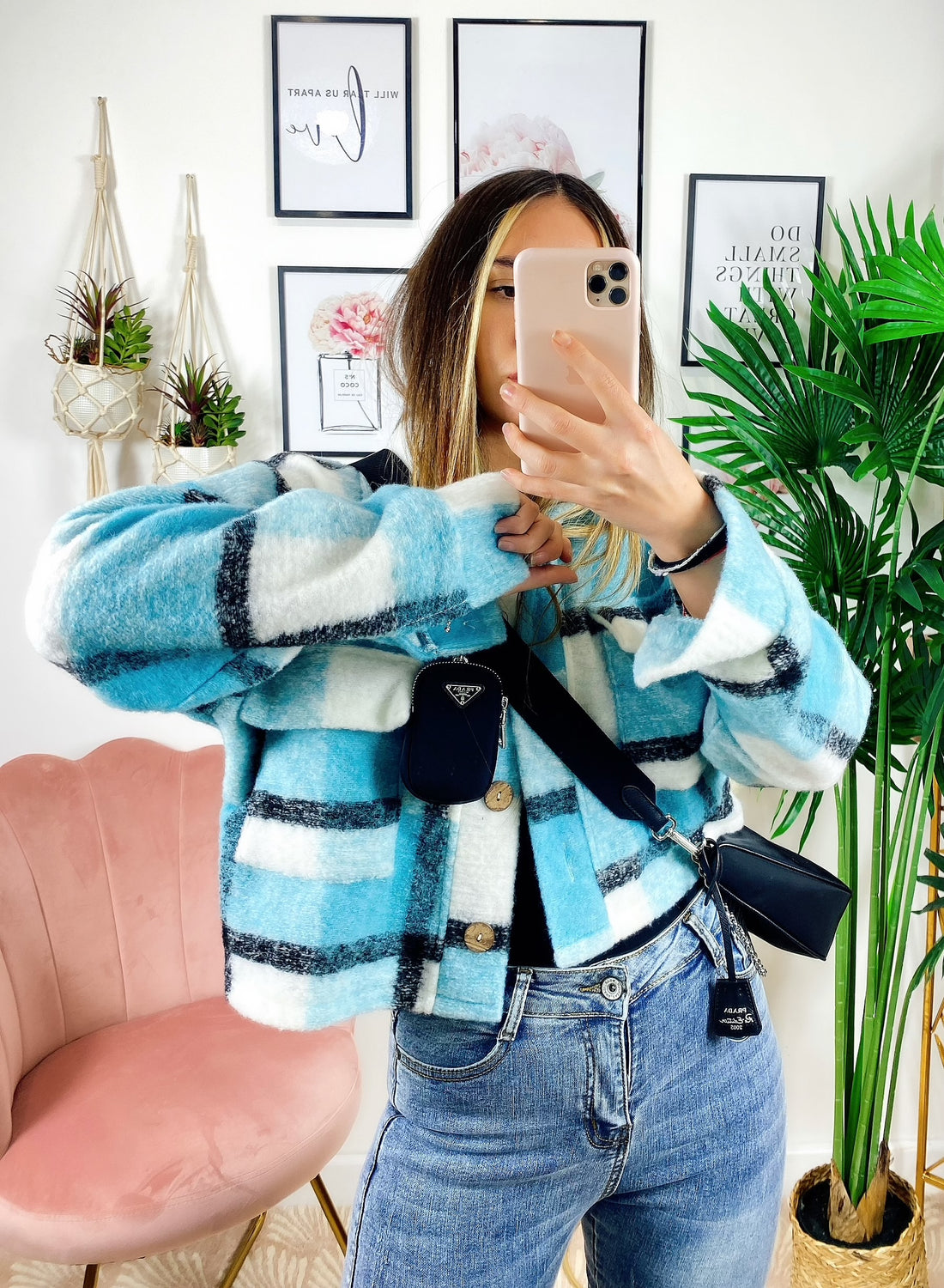 Giacca a quadri Corta Celeste - R.a. Boutique 