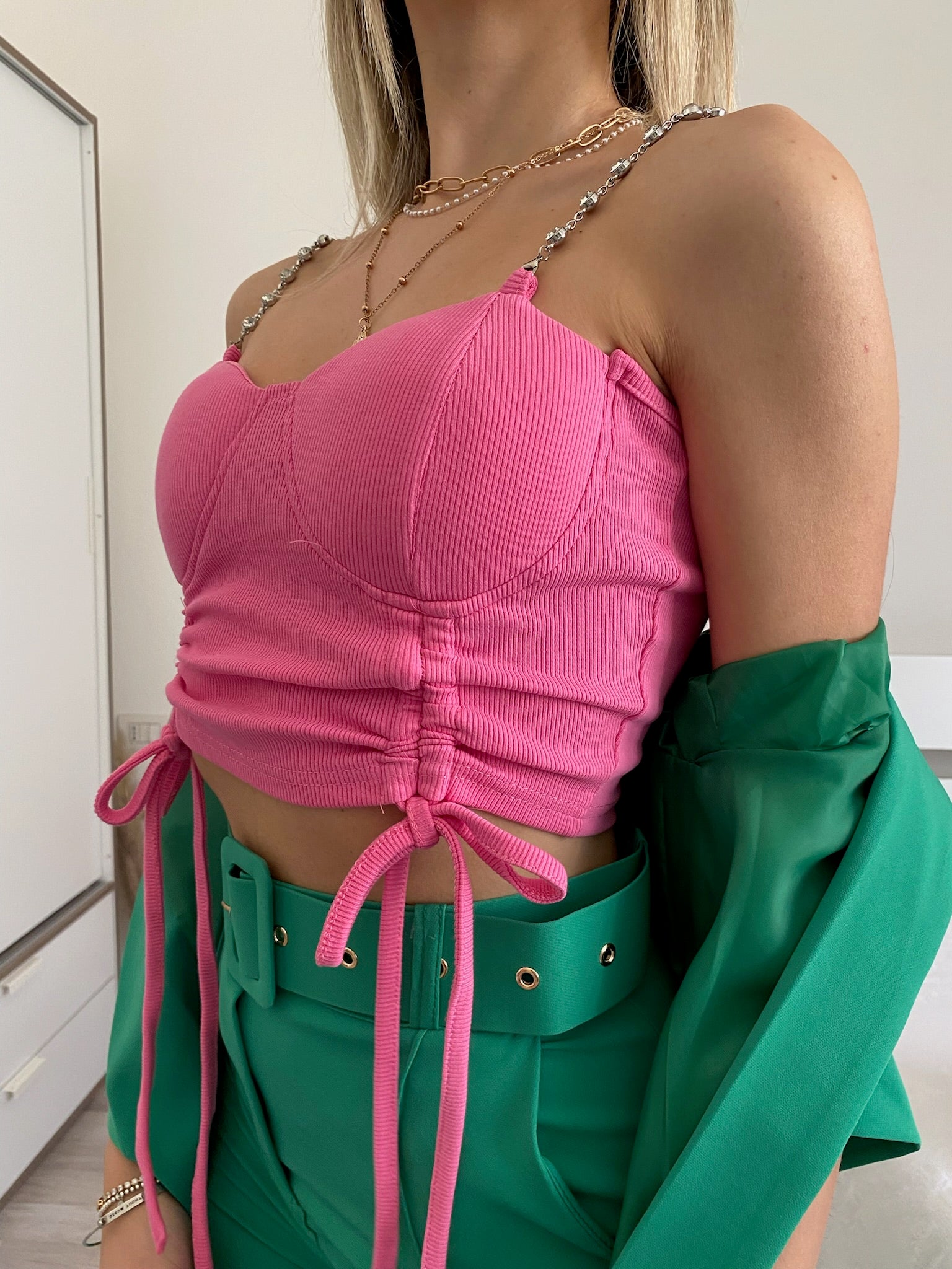 Top rosa con spalline in strass - R.a. Boutique 