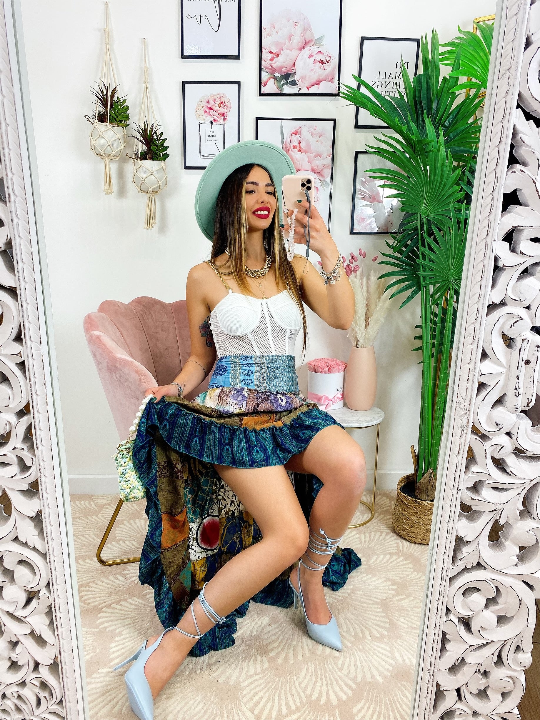 Gonna asimmetrica etnica toni azzurri - R.a. Boutique 