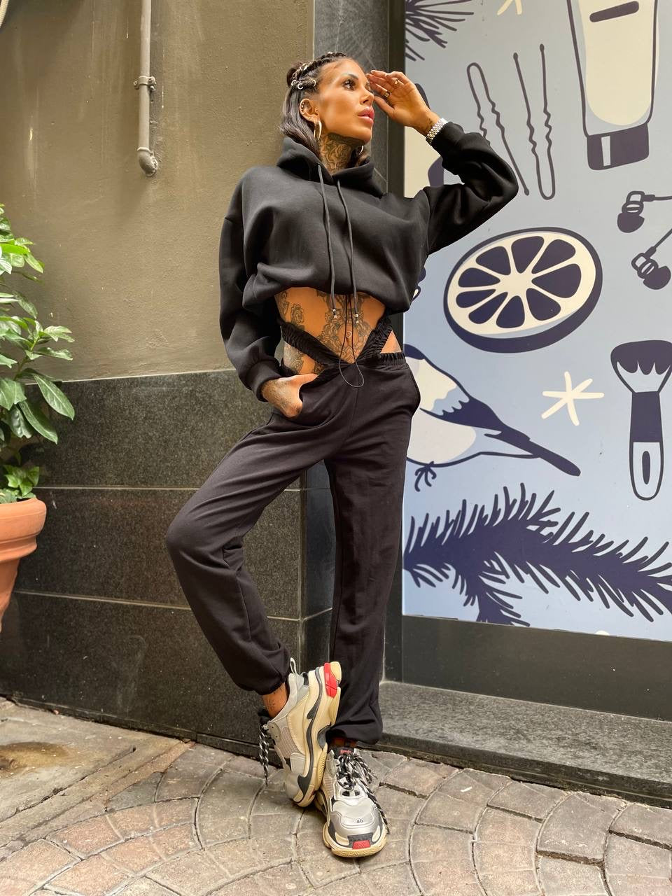 Felpa con elastico nera - R.a. Boutique 