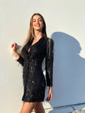 Abito nero frange in paillettes - R.a. Boutique 