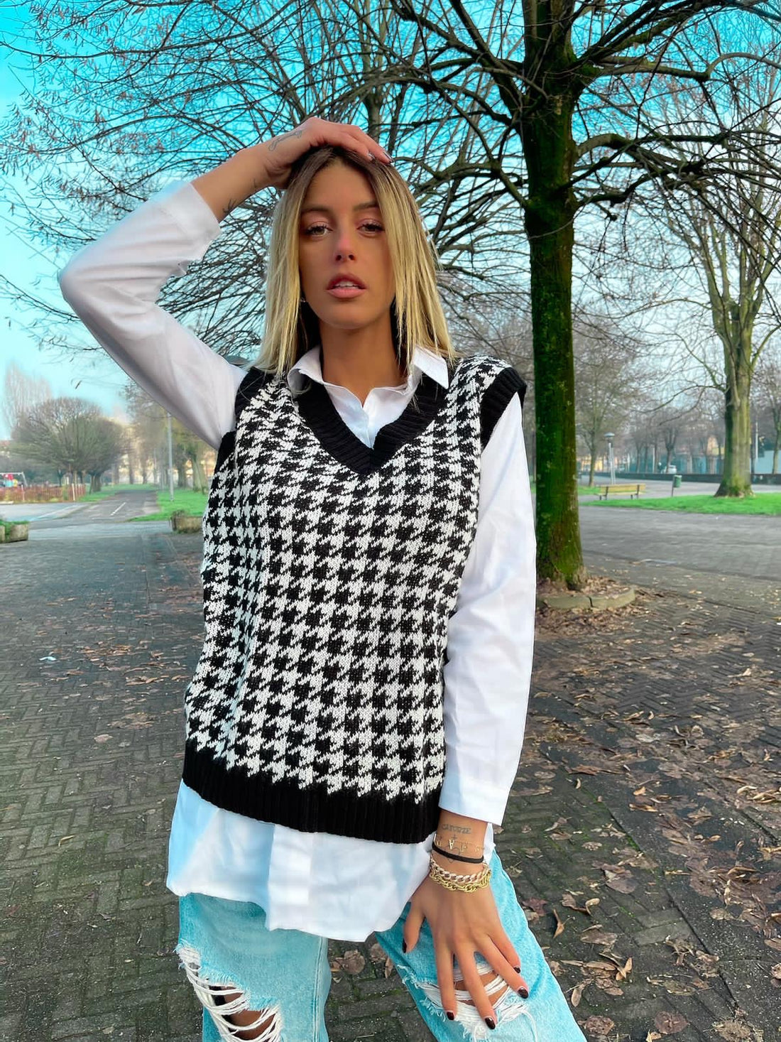 Smanicato pied de poule nero - R.a. Boutique 