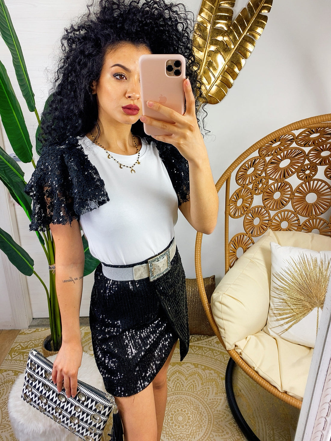 T- shirt con fiori  manica bombata nera - R.a. Boutique 