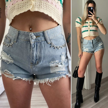 Short in jeans con strass - R.a. Boutique 