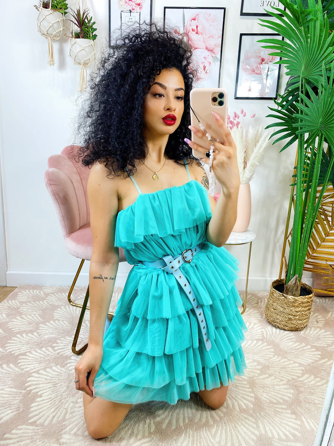 Abito in tulle a balze Venere Verdeacqua - R.a. Boutique 