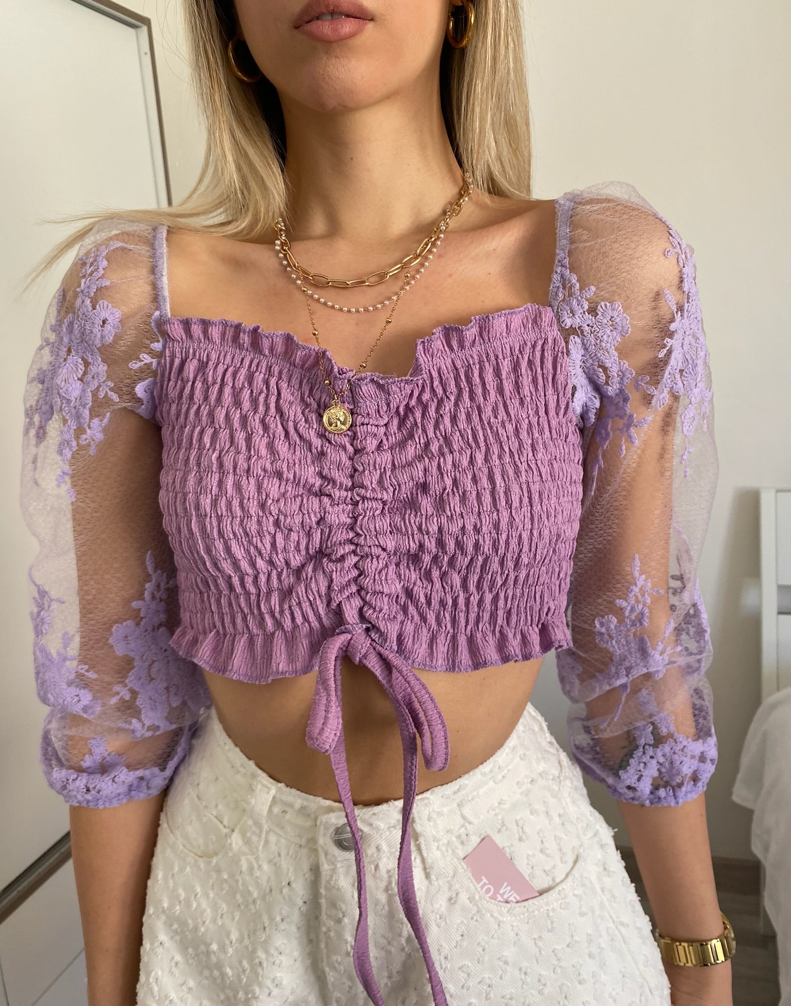 Top lilla manica velata - R.a. Boutique 