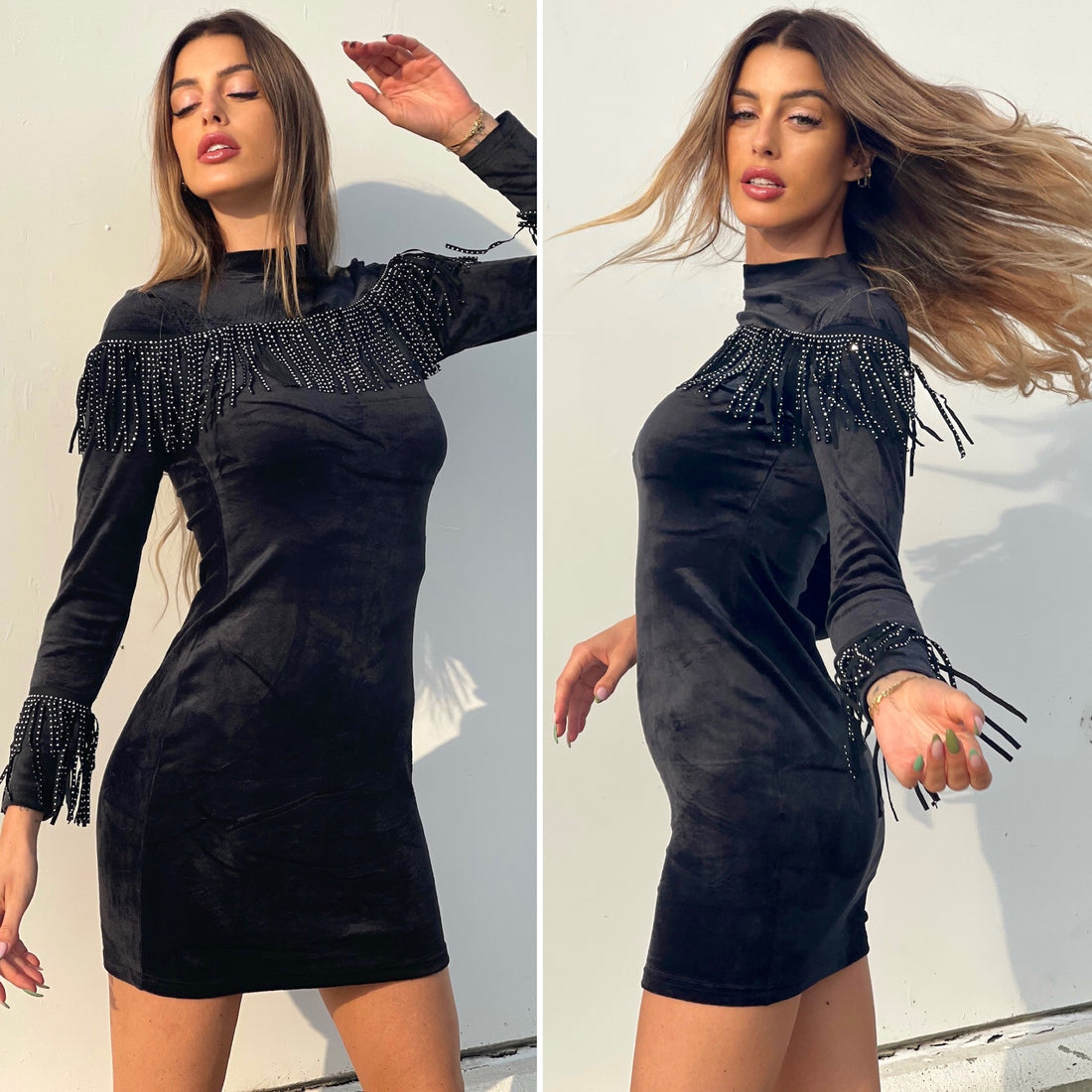 Abito in velluto con frange argento - R.a. Boutique 