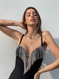 Abito bustier nero con frange - R.a. Boutique 