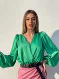 Body in raso scollo a V verde smeraldo - R.a. Boutique 