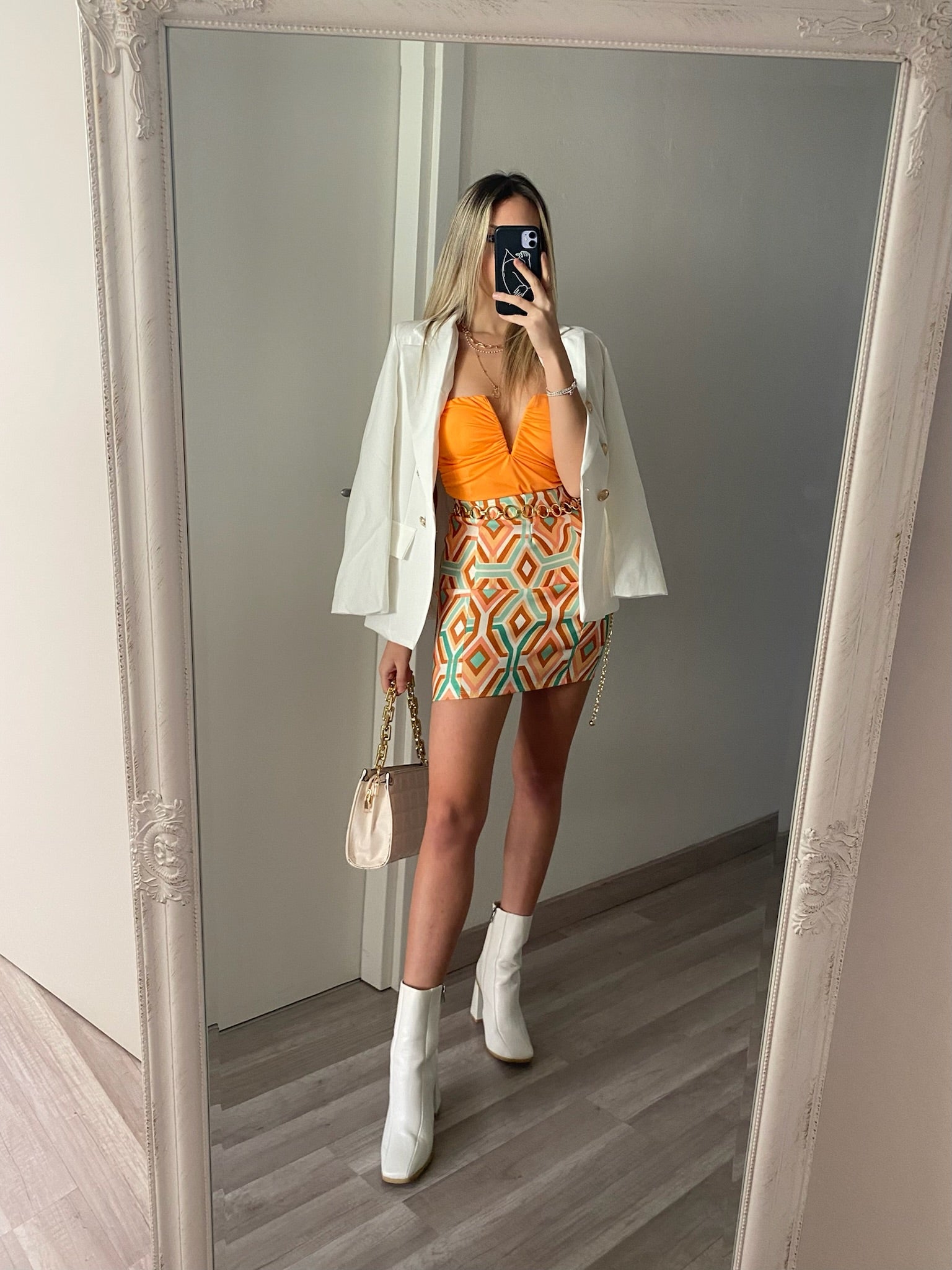 Gonna geometrica arancio verde - R.a. Boutique 