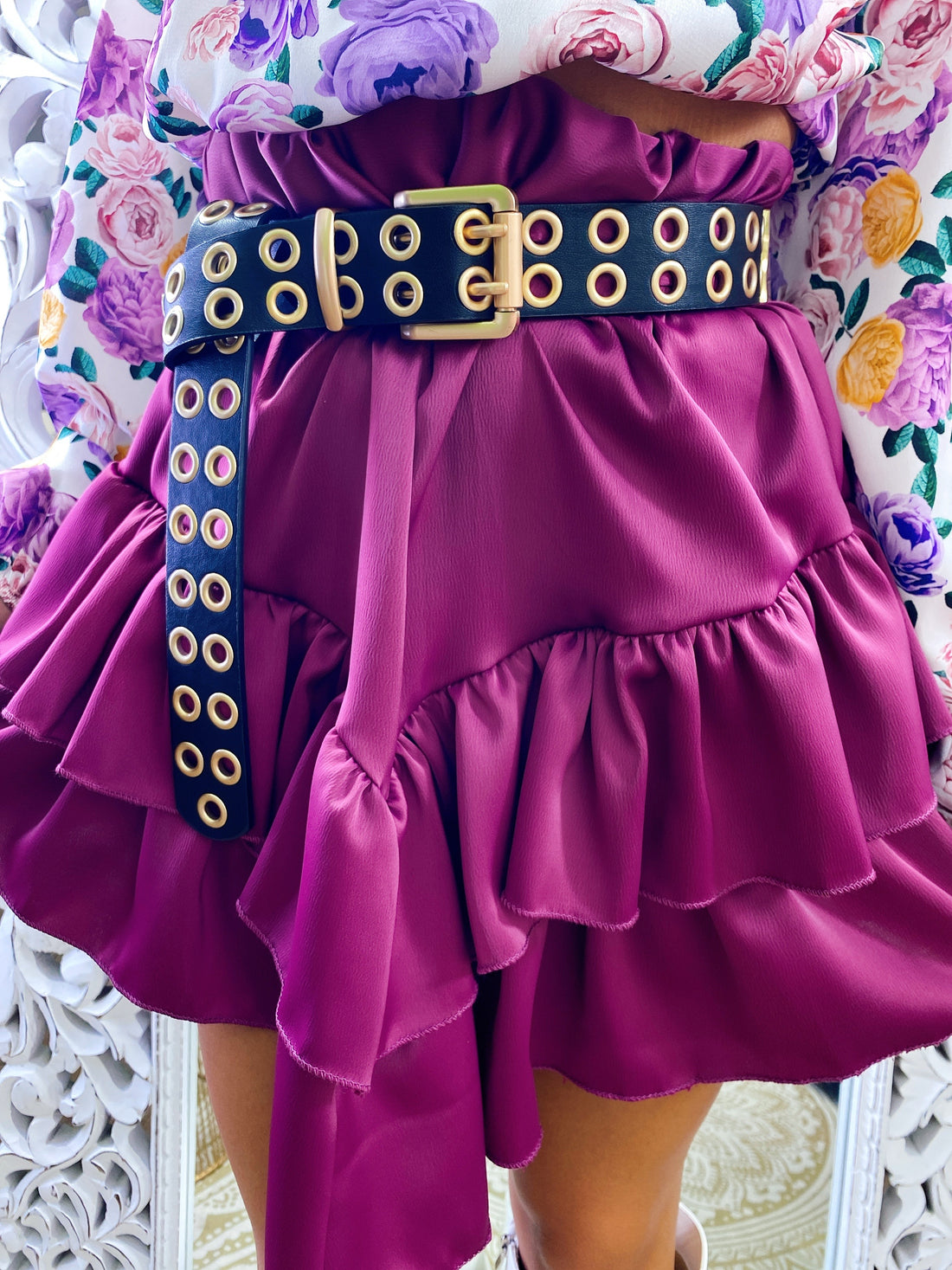 Gonna con balza peonia asimmetrica - R.a. Boutique 