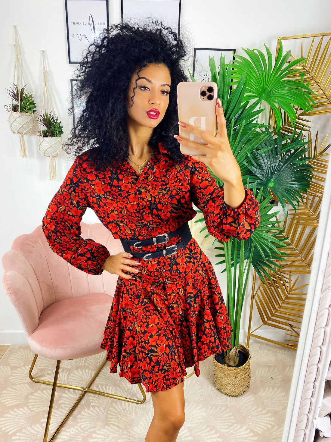 Abito fiori Rossi con cintura - R.a. Boutique 