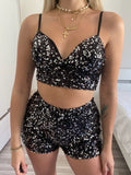 Completo top e short paillettes nero argento - R.a. Boutique 