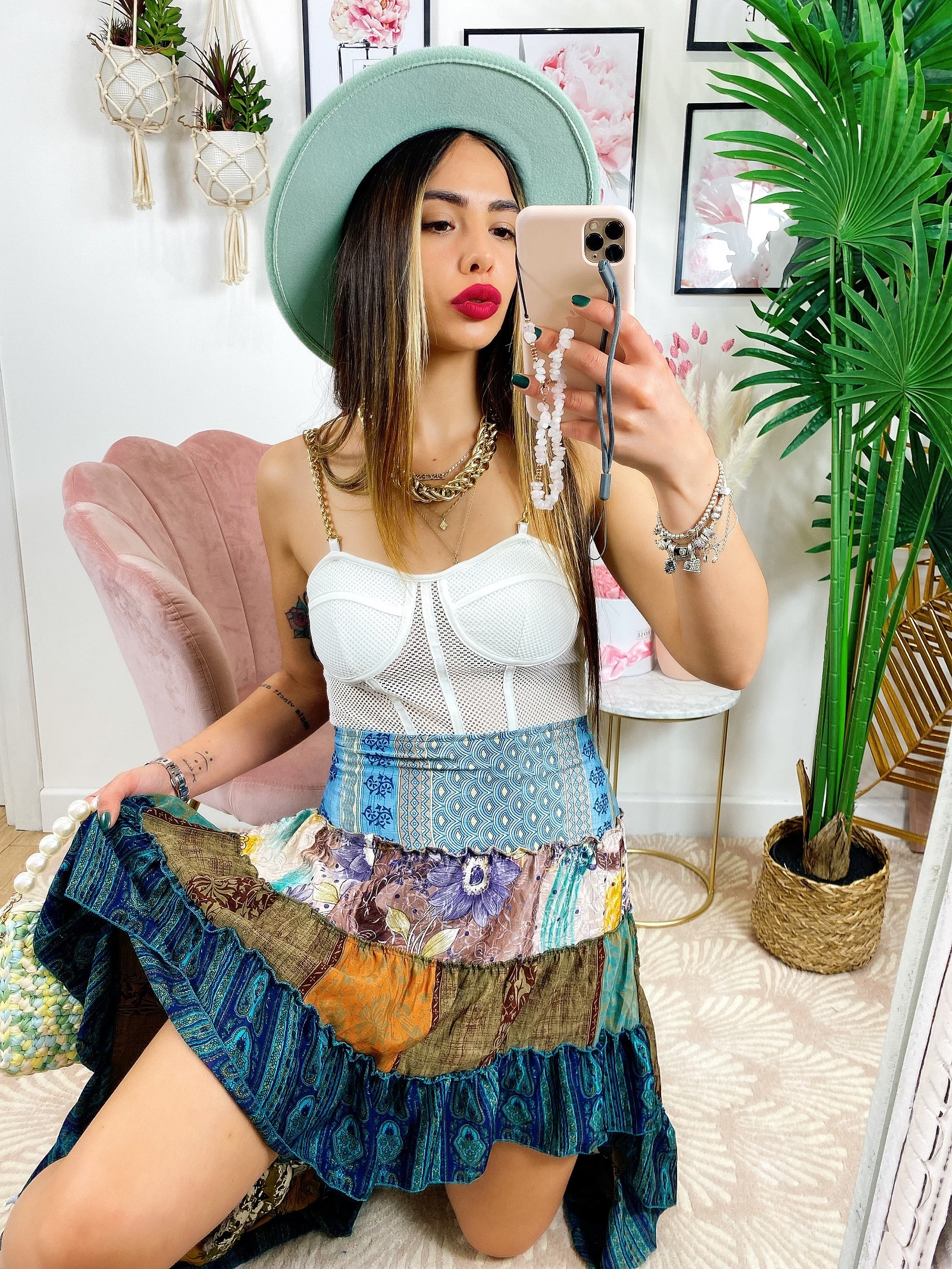 Gonna asimmetrica etnica toni azzurri - R.a. Boutique 