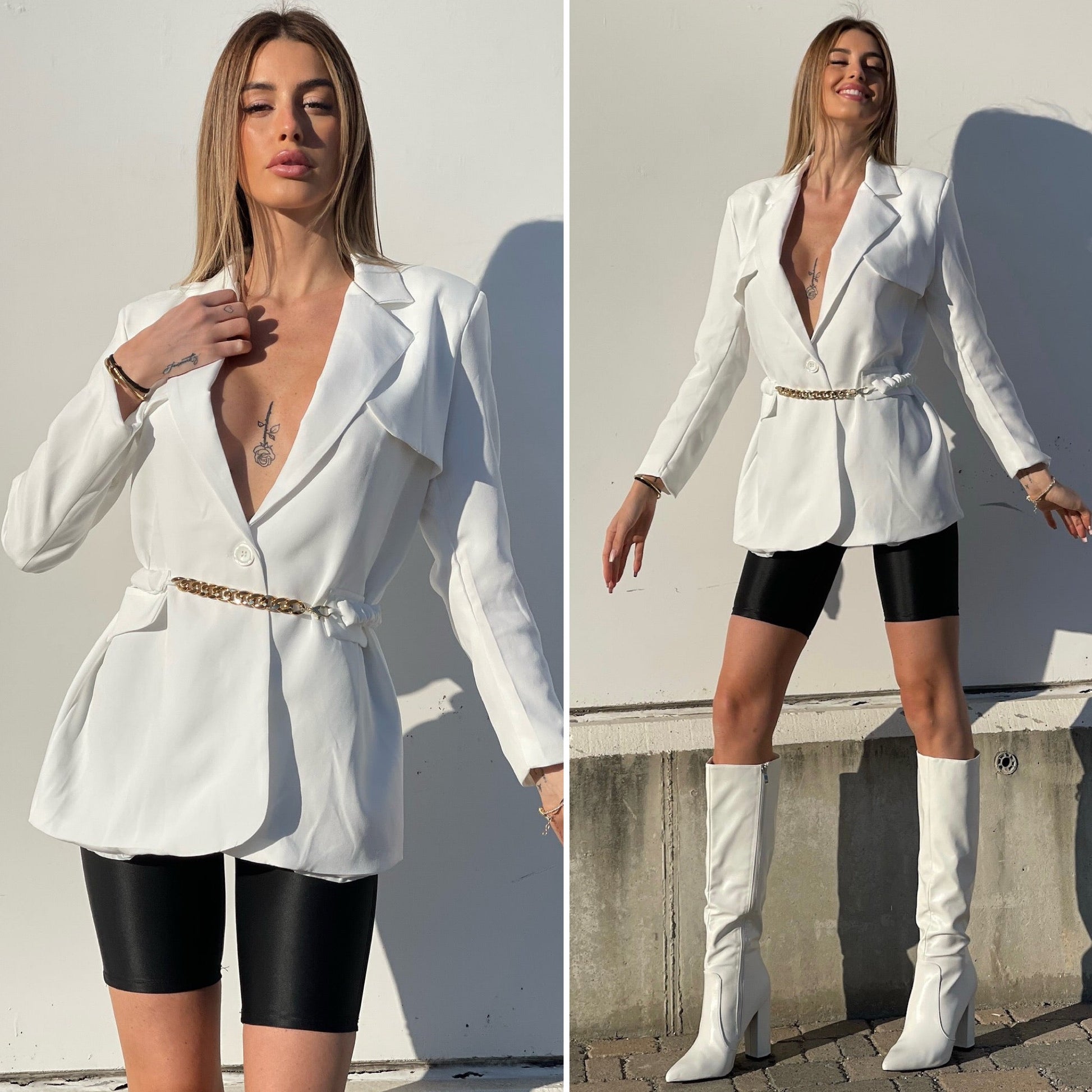 Blazer bianco con cintura - R.a. Boutique 