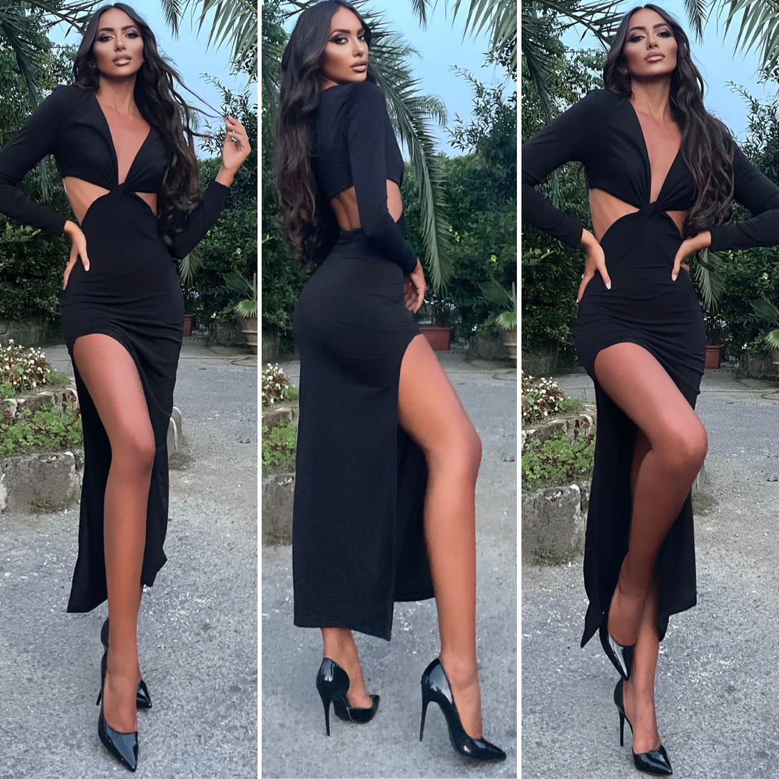 Abito a manica lunga incrocio nero - R.a. Boutique 