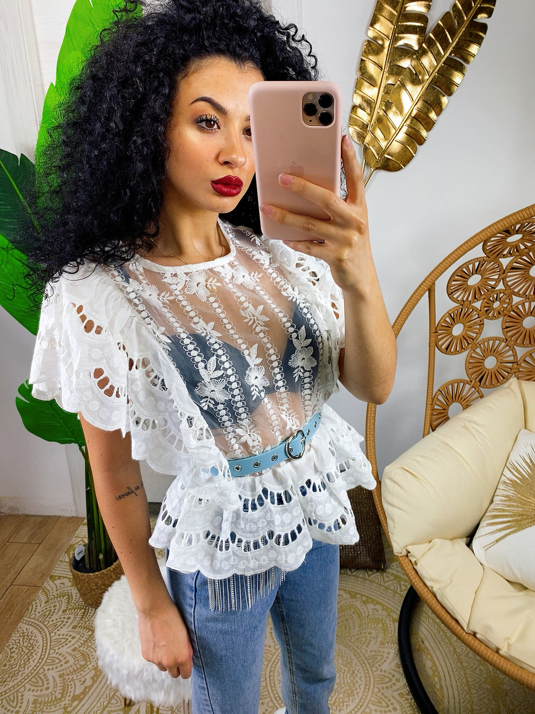 Camicetta in pizzo San Gallo con rouche - R.a. Boutique 