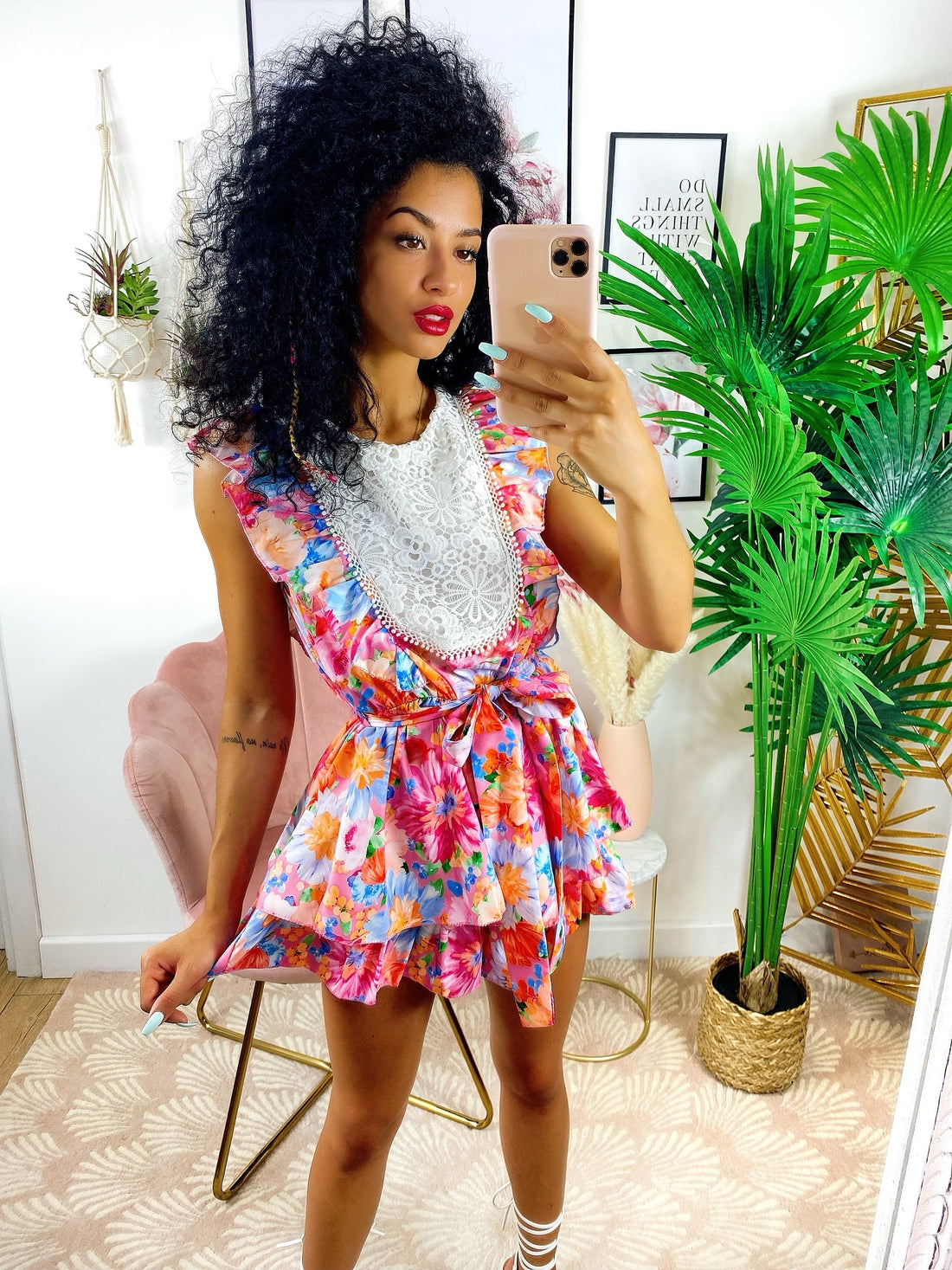 Tutina floreale con voilant e pizzo - R.a. Boutique 