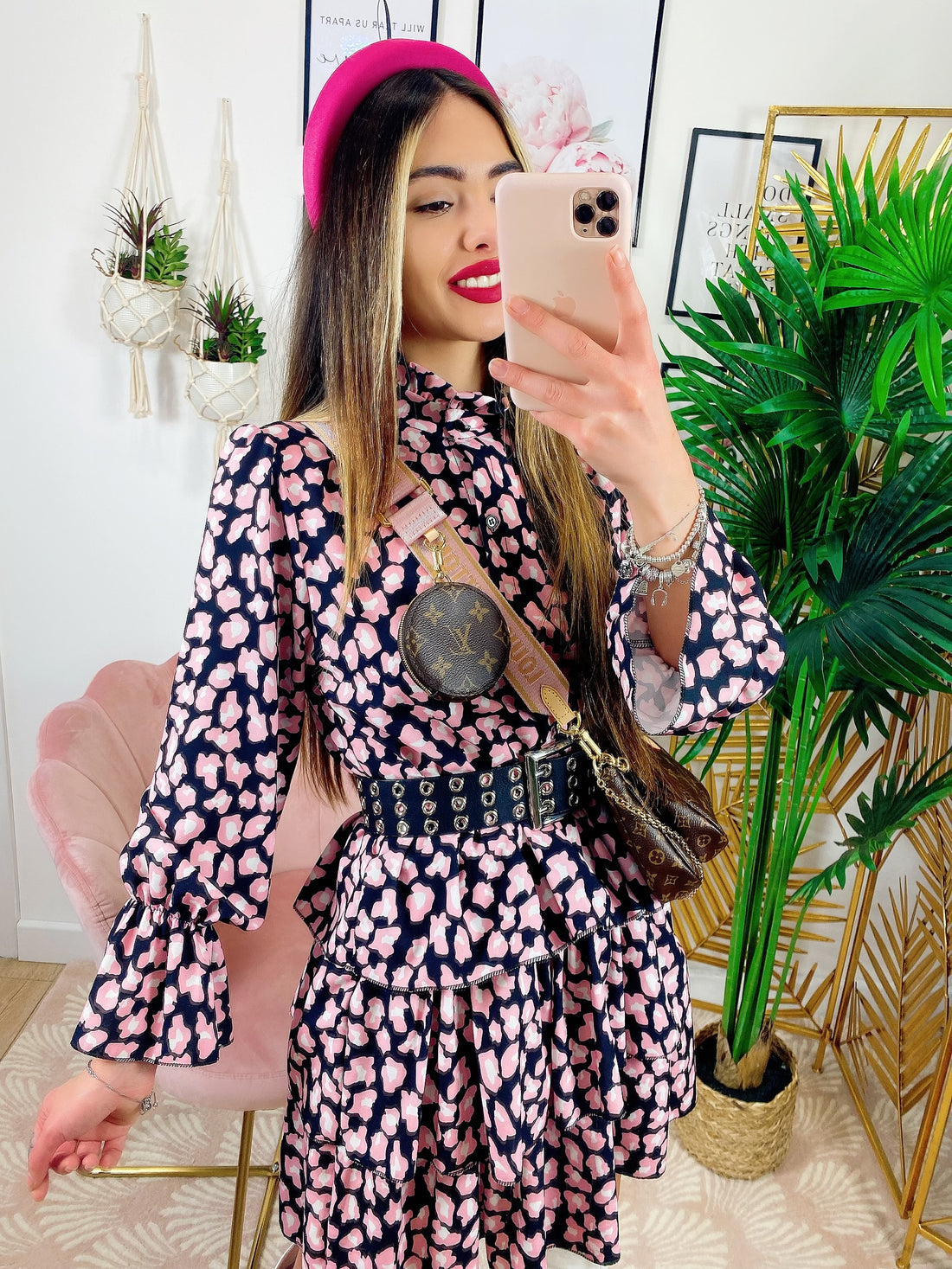 Abito maculato Nera dettagli Rosa - R.a. Boutique 