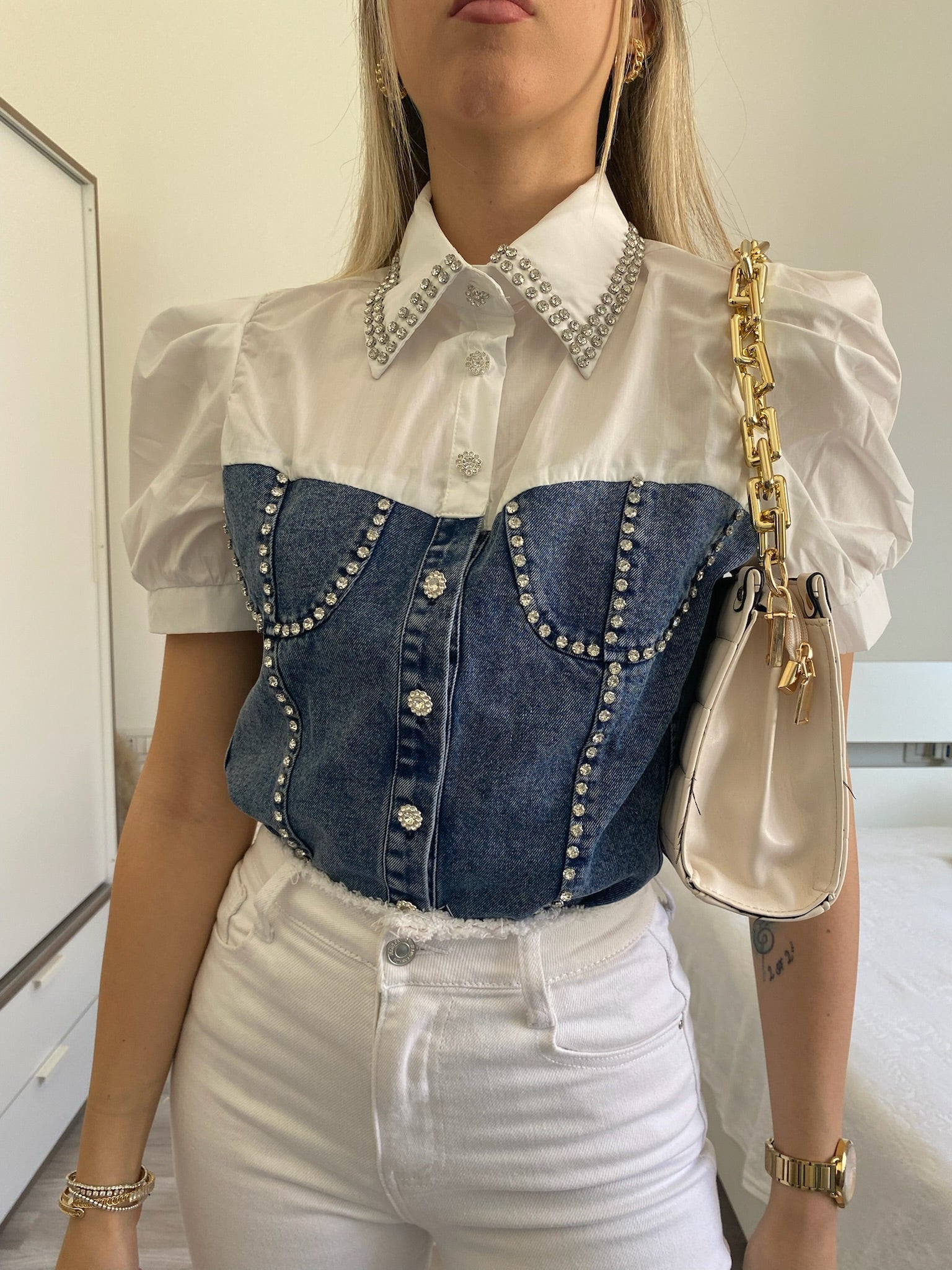 Camicia in jeans con strass - R.a. Boutique 