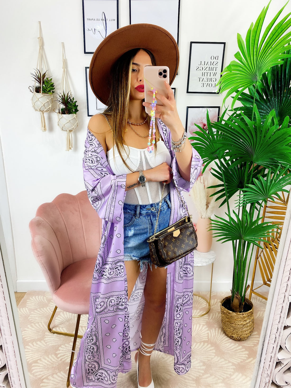 Kimono effetto bandana lilla - R.a. Boutique 