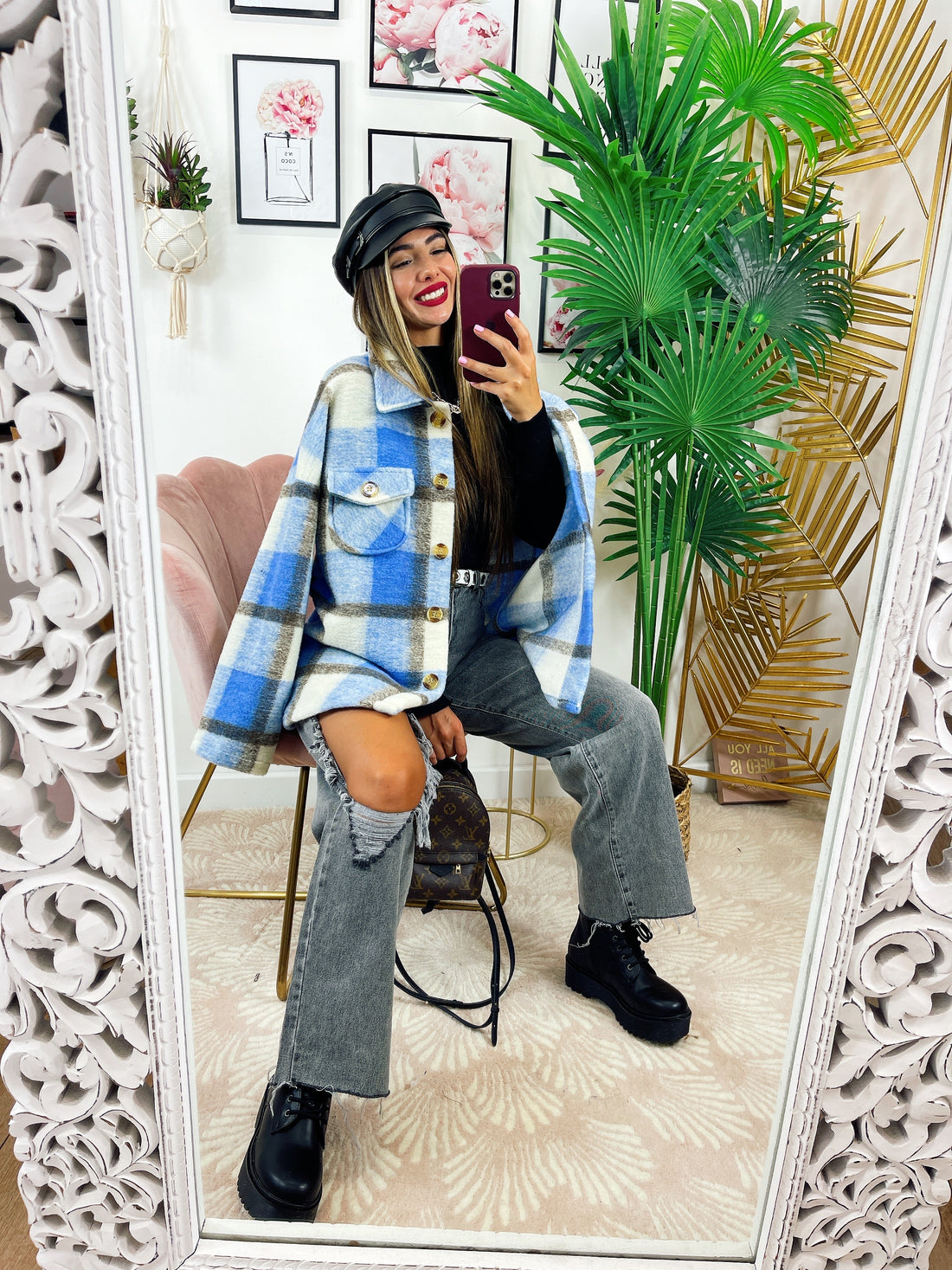 Giacca a quadri celeste - R.a. Boutique 