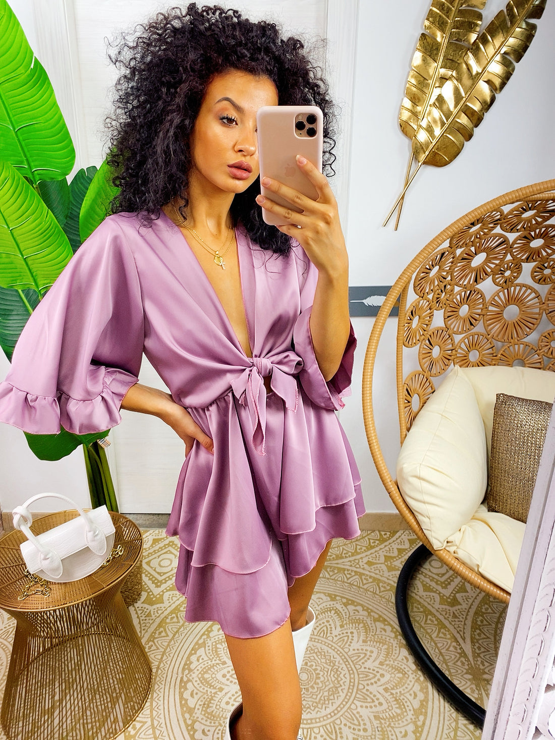 Tutina in raso manica larga lilla - R.a. Boutique 