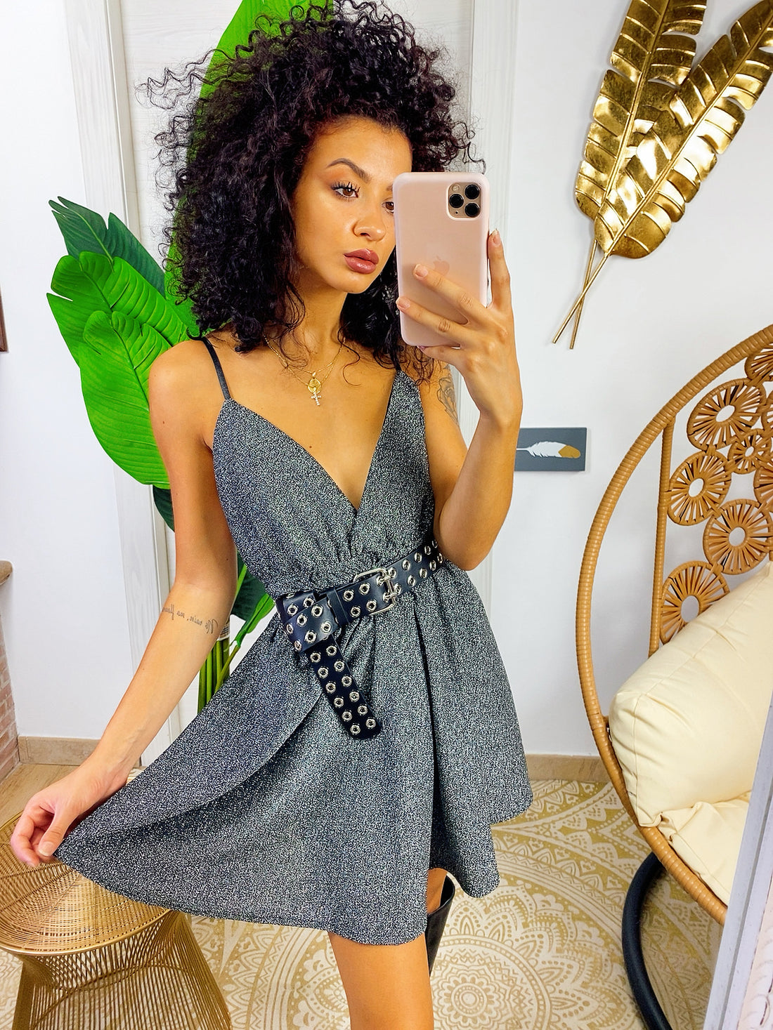 Abito a bretellina glitter argento - R.a. Boutique 