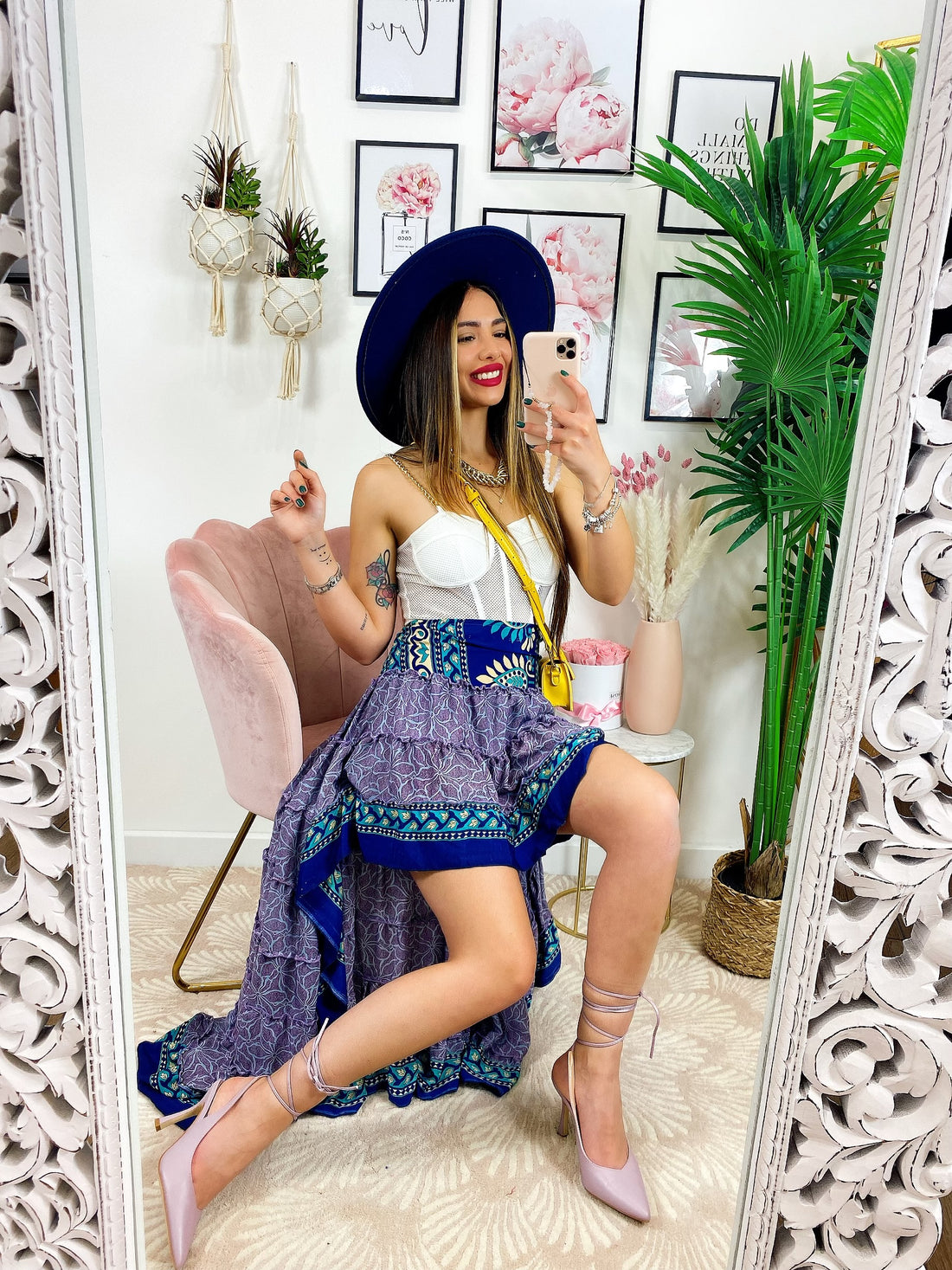 Gonna asimmetrica fiori blu - R.a. Boutique 