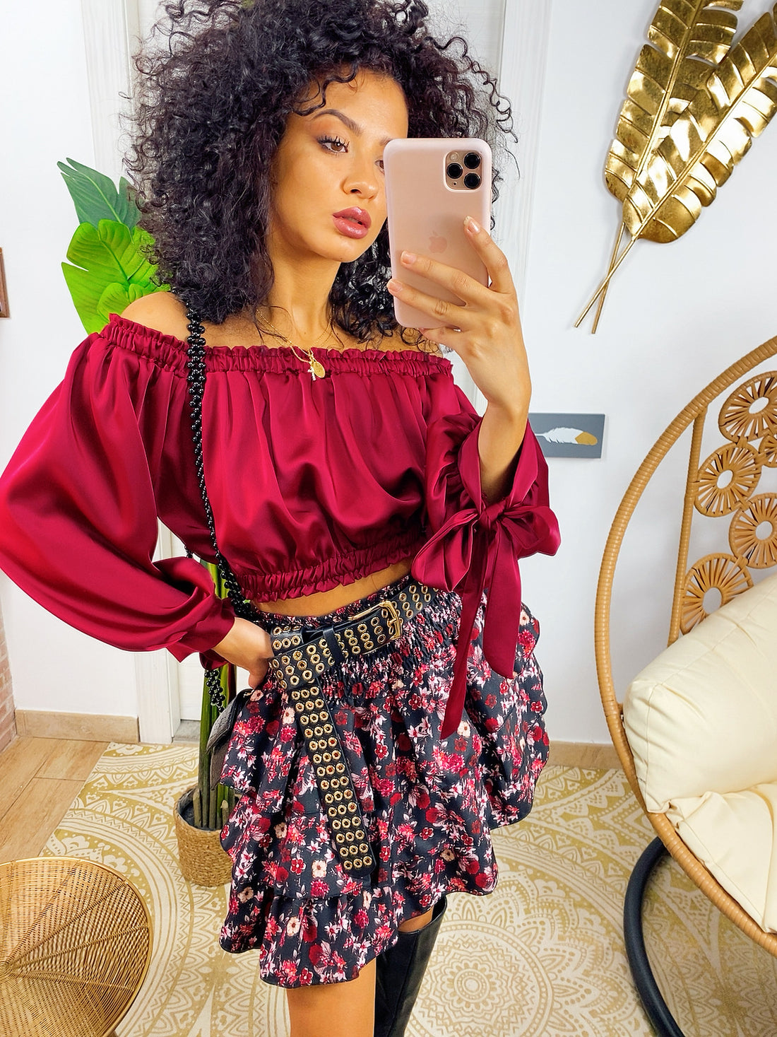 Gonna a fiorellini bordeaux - R.a. Boutique 