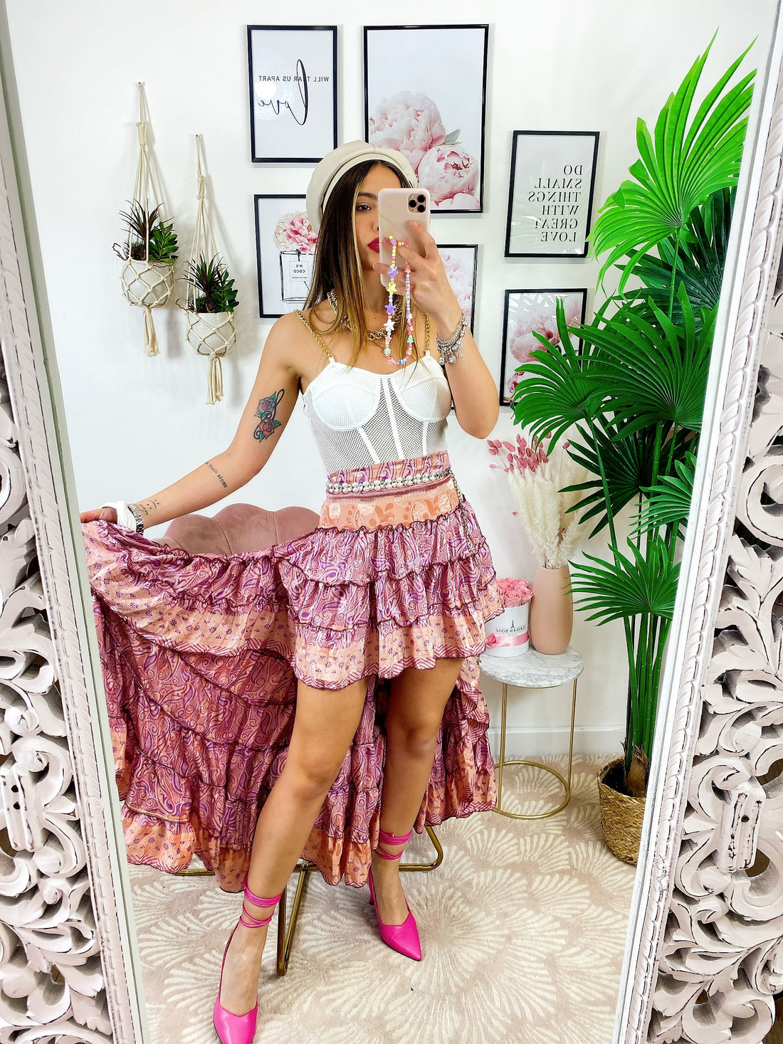 Gonna asimmetrica rosa e pesca - R.a. Boutique 