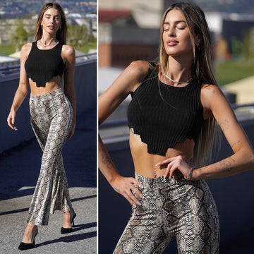 Top crop nero zigzag - R.a. Boutique 