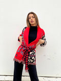 Cardigan con frange e cintura rosso - R.a. Boutique 