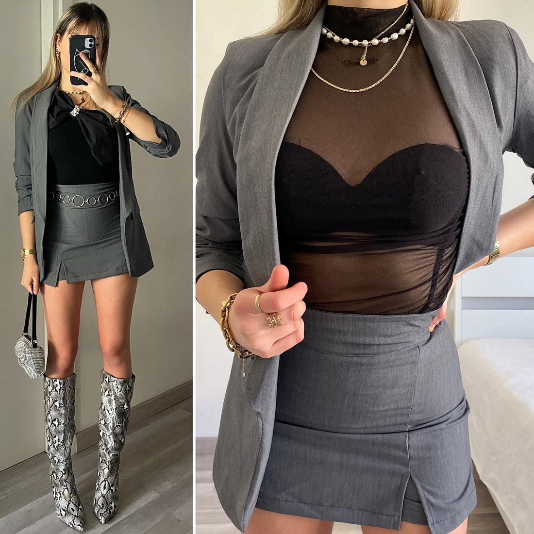 Completo giacca e gonna grigio - R.a. Boutique 