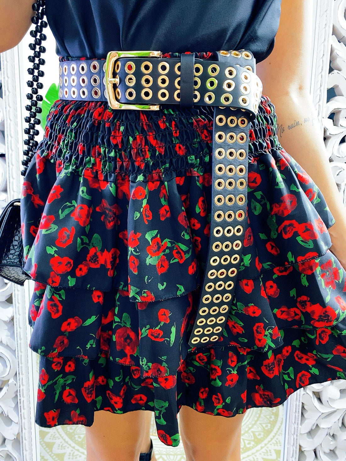 Gonna a fiori rossi con elastico - R.a. Boutique 