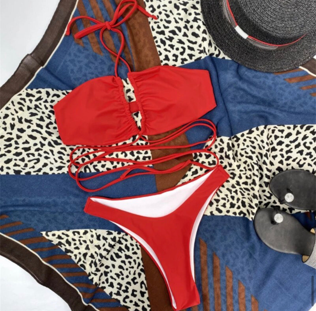 Bikini con incroci Rosso - R.a. Boutique 
