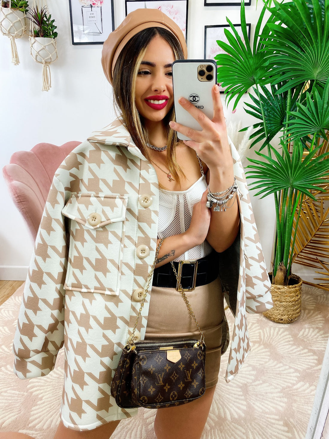 Giaccone pied de poule Beige - R.a. Boutique 